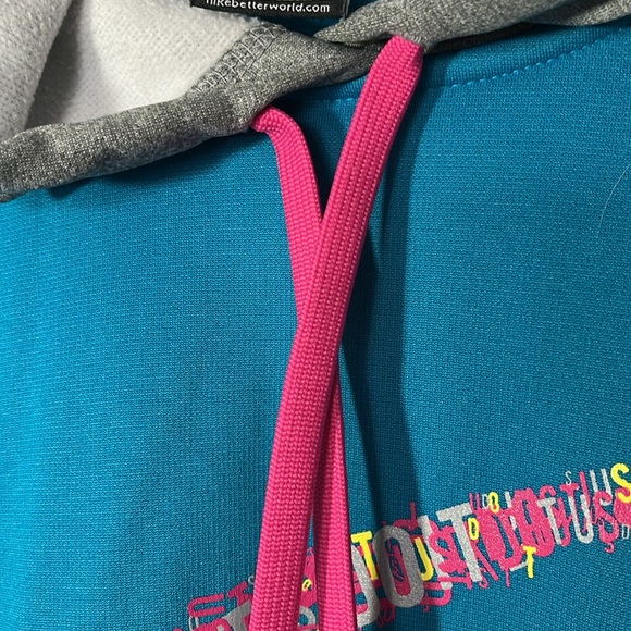 Nike Therma fit hoodie sweatshirt grey aqua pink swoosh thumb holes pouch pkt M - Picture 4 of 15